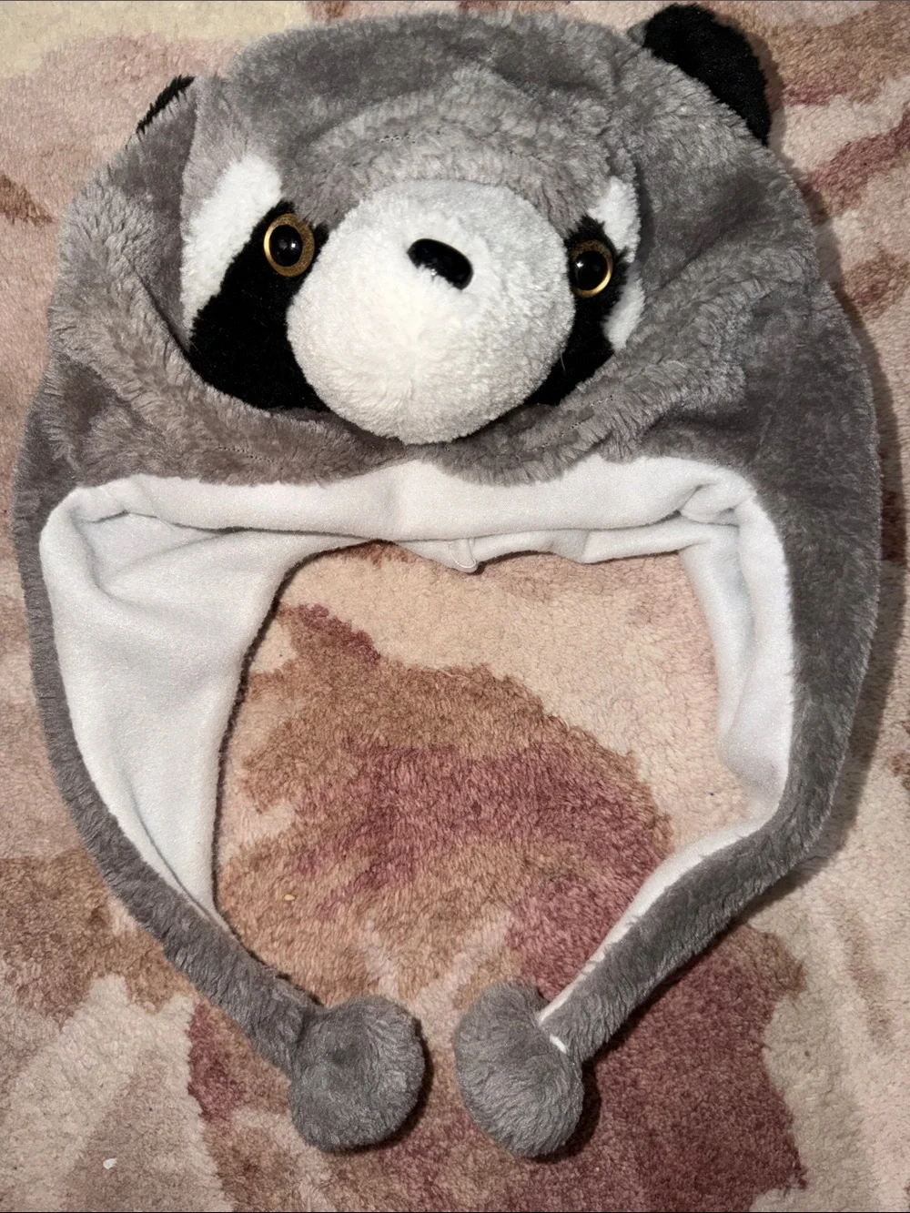 Kids Gray Raccoon Plush Hood Hat